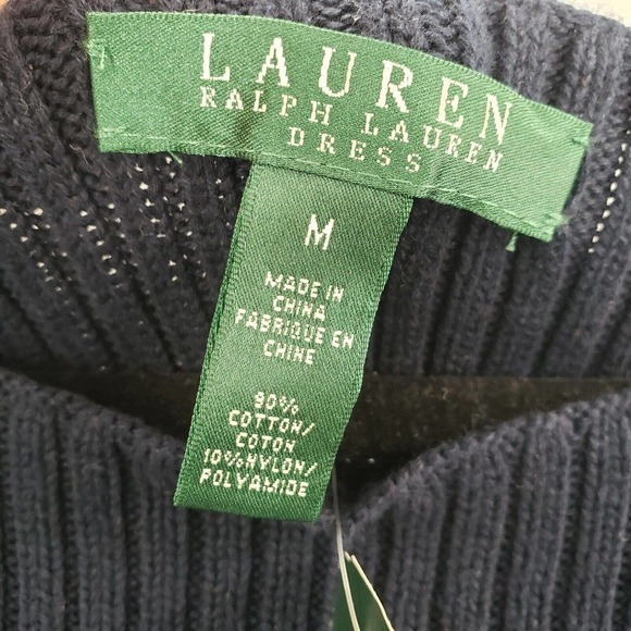 Lauren ralph lauren blue cableknit sweater dress womens size medium boatneck - Picture 4 of 16